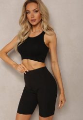 Czarne Sportowe Szorty Kolarki Prążkowane High Waist Steiama. Czarne spodenki sportowe damskie Renee, l, bez wzorów, z materiału, z podwyższonym stanem, do biegania. Za 29.99 zł.