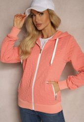 Różowa Bluza z Bawełną i Kapturem na Suwak Arsetia. Czerwone bluzy damskie Renee, l, bez wzorów, z bawełny. Za 79.99 zł.