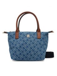 Tommy Hilfiger Torebka Popette Mini Tote Denim Flag AW0AW18612 Niebieski. Niebieskie torebki klasyczne damskie Tommy Hilfiger, z denimu, bez dodatków. Za 449.99 zł.