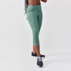 Legginsy do biegania krótkie damskie Kalenji Support. Zielone legginsy damskie KALENJI, s, bez wzorów, z elastanu. Za 79.99 zł.