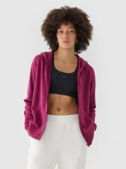 4F Bluza dresowa rozpinana z kapturem damska - fioletowa XL. Fioletowe kardigany damskie 4F, xl, bez wzorów, z bawełny. W wyprzedaży za 119.99 zł.