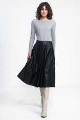 Rozkloszowana Midi Spódnica z Ekologicznej Skóry -. Spódnice damskie Nife, l, bez wzorów, z materiału, midi. Za 229.90 zł.