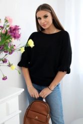 Sweter z falbanką na rękawie czarny. Czarne swetry klasyczne damskie KESI, l, z nylonu, bez kołnierzyka, plus size. Za 175.65 zł.