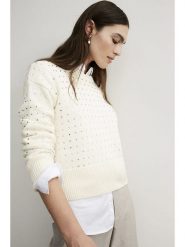 Oui Sweter w kolorze kremowym rozmiar: 40. Brązowe swetry klasyczne damskie Oui, z bawełny, bez kołnierzyka. Za 206.42 zł.