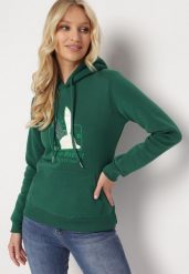 Zielona Bluza Dzianinowa z Kapturem i Nadrukiem Jubida. Zielone bluzy damskie Born2be, l, z aplikacjami, z dzianiny, z kapturem. Za 84.99 zł.