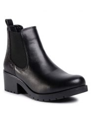 Jenny Fairy Botki TTT-7727-02 Czarny. Czarne botki damskie Jenny Fairy, ze skóry, bez obcasa, na słupku, bez zapięcia. Za 62.99 zł.