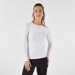Koszulka do biegania z długim rękawem damska Kiprun Run 500. Białe koszulki damskie KIPRUN, m, bez wzorów, z elastanu, bez kołnierzyka, bez ramiączek. Za 119.99 zł.