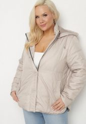 Beżowa Pikowana Kurtka z Odpinanym Kapturem i Kieszeniami Vilbia. Brązowe kurtki damskie Born2be, plus size, bez wzorów, z jeansu. Za 239.99 zł.