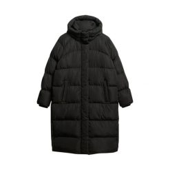 Damska długa kurtka z kapturem Superdry. Czarne kurtki damskie Superdry, na zimę, m, bez wzorów, z materiału, z kapturem. Za 650.50 zł.