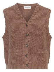 MOSS COPENHAGEN Kamizelka dzianinowa w kolorze jasnobrązowym rozmiar: S/M. Brązowe kamizelki damskie Moss Copenhagen, m, bez wzorów, z dzianiny, bez kaptura. Za 184.95 zł.