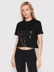 Guess T-Shirt V2YI06 K8HM0 Czarny Regular Fit. Czarne t-shirty damskie Guess, l, z aplikacjami, z bawełny, bez kołnierzyka. Za 99.99 zł.
