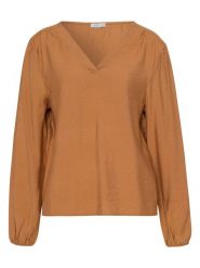Cross Jeans Bluzka w kolorze jasnobrązowym rozmiar: M. Brązowe bluzki damskie Cross Jeans, m, bez wzorów, z jeansu, bez kołnierzyka, bez ramiączek. Za 48.39 zł.