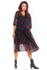 Zwiewna Wzorzysta Sukienka z Szyfonu - Wzór 1. Szare sukienki damskie Awama, bez wzorów, z elastanu, wizytowe, bez ramiączek. Za 349.90 zł.