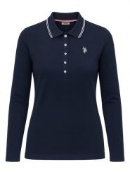 U.S. Polo Assn. Koszulka polo w kolorze granatowym rozmiar: L. Niebieskie bluzki damskie U.S. Polo Assn., l, bez wzorów, z bawełny, bez kołnierzyka, bez ramiączek. Za 110.45 zł.
