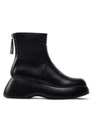 DeeZee Botki ZALY8813-8 Czarny. Czarne botki damskie DeeZee, ze skóry, bez obcasa, na koturnie, bez zapięcia. Za 259.99 zł.