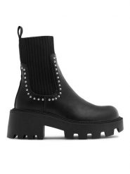 DeeZee Botki INGE H67091-5 Czarny. Czarne botki damskie DeeZee, z materiału, bez obcasa, na słupku, bez zapięcia. Za 89.99 zł.