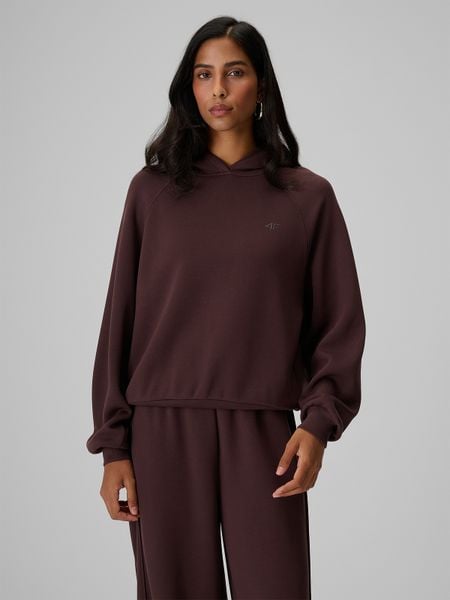 4F Bluza dresowa regular z kapturem damska - brązowa M. Brązowe bluzy damskie 4F, m, bez wzorów, z dresówki. Za 169.99 zł.