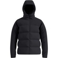 Kurtka puchowa Odlo Jacket insulated DOWN HOODED. Czarne kurtki damskie ODLO, na zimę, l, bez wzorów, z materiału, z kapturem. Za 1,499.99 zł.