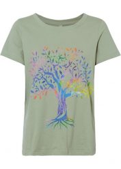 T-shirt z nadrukiem, bawełna organiczna. Białe t-shirty damskie bonprix, bez wzorów, z bawełny, bez kołnierzyka. Za 39.99 zł.