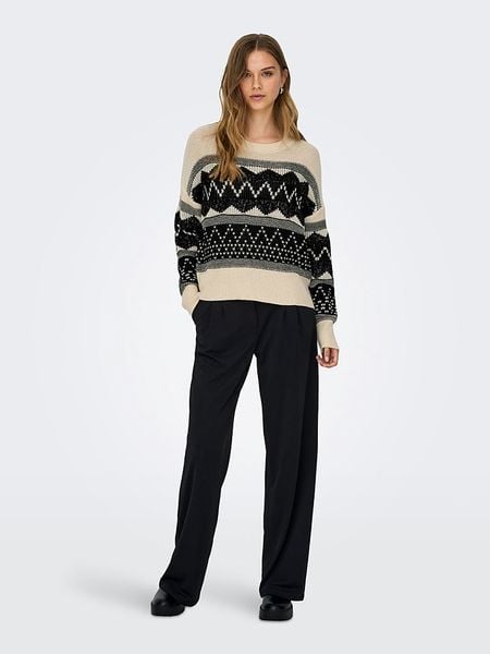 ONLY Sweter w kolorze beżowo-czarnym rozmiar: XL. Brązowe swetry klasyczne damskie Only, xl, ze splotem, bez kołnierzyka. Za 144.58 zł.