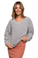 Klasyczny Sweter z Dekoltem w Szpic - Szary. Szare swetry klasyczne damskie MOE, l, z materiału, bez kołnierzyka. Za 208.90 zł.