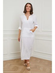Curvy Lady Lniana sukienka w kolorze białym rozmiar: 48/50. Białe sukienki damskie Curvy Lady, bez wzorów, ze lnu, klasyczne, bez ramiączek. Za 145.60 zł.