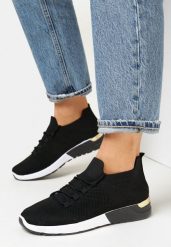 Czarne Buty Sportowe na Płaskiej Podeszwie z Metaliczną Wstawką Nanovie. Czarne obuwie sportowe casual damskie Born2be. Za 54.99 zł.