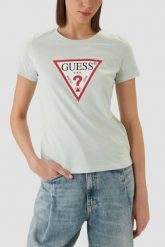 GUESS Miętowy bawełniany t-shirt damski na krótki rękaw Original, Rozmiar XS. Zielone t-shirty damskie Guess, uniwersalny, z aplikacjami, z bawełny, bez kołnierzyka. W wyprzedaży za 89.99 zł.