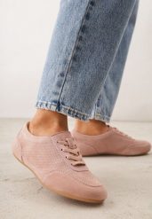 Różowe Perforowane Sneakersy z Zamszu Naturalnego ze Skórzaną Wkładką Mezlea. Czerwone obuwie sportowe damskie Born2be, z jeansu, bez zapięcia. Za 169.99 zł.