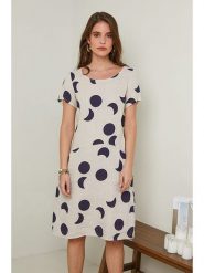 Rodier Lin Lniana sukienka w kolorze beżowo-granatowym rozmiar: XL/XXL. Niebieskie sukienki damskie Rodier Lin, bez wzorów, ze lnu, bez ramiączek. Za 140.86 zł.
