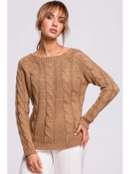 Made of emotion Sweter w kolorze jasnobrązowym rozmiar: S/M. Brązowe swetry klasyczne damskie Made Of Emotion, m, ze splotem, bez kołnierzyka. Za 114.17 zł.