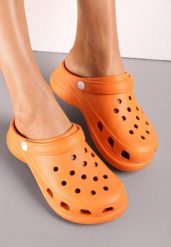 Pomarańczowe Klapki z Paskiem i Wycięciami Bacali. Brązowe klapki damskie Renee, bez wzorów, bez obcasa, bez zapięcia. Za 49.99 zł.