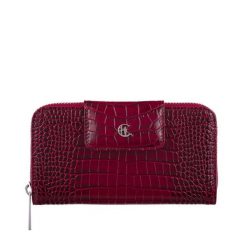 Damski portfel skórzany z suwakiem Canaletto croco bordowy PD2006s162 RFID. Czerwone portfele damskie bez wzorów, ze skóry. Za 200.00 zł.