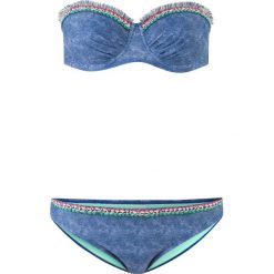 Bikini na fiszbinach (2 części) bonprix niebieski. Niebieskie bikini bonprix, z aplikacjami, z denimu. Za 79.99 zł.