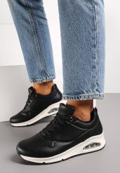 Czarno-Białe Sneakersy z Imitacji Skóry na Podeszwie Air ze Sznurowaniem Nirele. Czarne obuwie sportowe damskie Renee, ze skóry, bez zapięcia, trekkingowe. Za 79.99 zł.