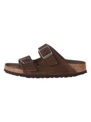 Birkenstock Skórzane klapki "Arizona" w kolorze brązowym rozmiar: 35. Brązowe klapki damskie Birkenstock, bez wzorów, z materiału, z otwartym noskiem, bez obcasa, bez zapięcia. Za 354.95 zł.