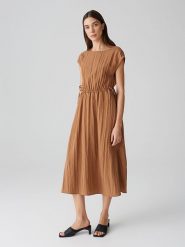 OPUS Sukienka "Witrana" w kolorze karmelowym rozmiar: 42. Brązowe sukienki damskie Opus, bez wzorów, z bawełny, bez ramiączek. Za 214.95 zł.