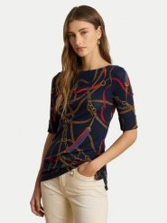 LAUREN RALPH LAUREN Bluzka 200P03722001 Granatowy Slim Fit. Niebieskie bluzki damskie Lauren Ralph Lauren, xl, bez wzorów, z bawełny, bez kołnierzyka, bez ramiączek. Za 329.99 zł.