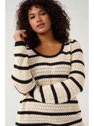 KAFFE curve Sweter "Celina" w kolorze czarno-kremowym rozmiar: L. Białe swetry klasyczne damskie KAFFE curve, l, z bawełny, bez kołnierzyka. Za 91.56 zł.