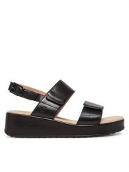 Caprice Sandały 9-28307-44 Czarny. Czarne sandały damskie Caprice, bez wzorów, ze skóry, bez obcasa, na koturnie, bez zapięcia. Za 223.99 zł.