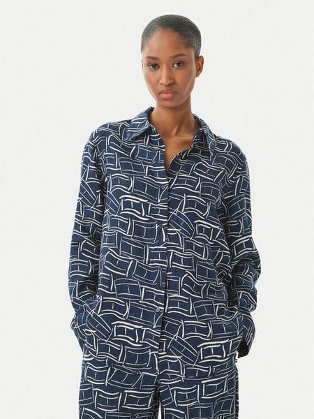 Tommy Hilfiger Koszula WW0WW44679 Granatowy Regular Fit. Niebieskie koszule damskie Tommy Hilfiger, bez wzorów, ze lnu, bez kołnierzyka, bez ramiączek. Za 317.99 zł.