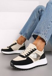 Czarne Sneakersy na Piankowej Platformie z Serduszkiem Timava. Czarne obuwie sportowe damskie Born2be, z materiału, bez zapięcia. Za 99.99 zł.