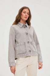 Jeansowa kurtka szara. Szare kurtki damskie MOODO, l, bez wzorów, z bawełny, bez kaptura. Za 169.99 zł.
