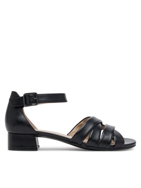 Caprice Sandały 9-28201-44 Czarny. Czarne sandały damskie Caprice, bez wzorów, ze skóry, bez obcasa, na słupku, bez zapięcia. Za 204.99 zł.