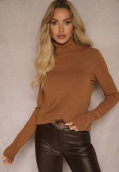 Brązowy Golf Sweterkowy z Domieszką Kaszmiru Zaivanna. Brązowe golfy damskie Renee, bez wzorów, z jeansu, bez ramiączek. Za 59.99 zł.