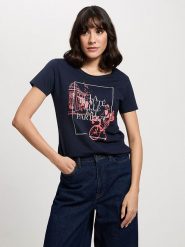 Cross Jeans Koszulka w kolorze granatowym rozmiar: XL. Niebieskie koszulki damskie Cross Jeans, xl, bez wzorów, z bawełny, bez kołnierzyka, bez ramiączek. Za 57.06 zł.