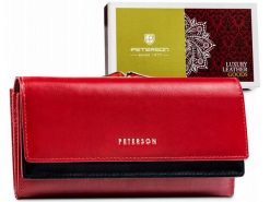 Portfel skórzany Peterson PTN 421028-SGN czerwony. Czerwone portfele damskie Peterson, bez wzorów, ze skóry. Za 151.99 zł.