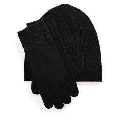 Zestaw czapka, szalik i rękawiczki LAUREN RALPH LAUREN. Czarne szaliki damskie Lauren Ralph Lauren, bez wzorów. Za 939.99 zł.