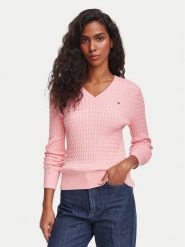 Tommy Hilfiger Sweter WW0WW44987 Różowy jasny Regular Fit. Czerwone swetry klasyczne damskie Tommy Hilfiger, s, z bawełny, bez kołnierzyka. Za 529.99 zł.