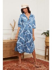 Joséfine Lniana sukienka w kolorze niebieskim rozmiar: L. Niebieskie sukienki damskie Joséfine, bez wzorów, ze lnu, bez ramiączek. Za 195.99 zł.